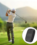 Golfer swinging on course with inset of Golf Rangefinder Holder With Magnetic Mounts, durable secure mount on golf carts.