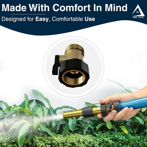 Brass Garden Hose Shut Off Valve With Easy On Off Lever Heavy Duty Water Hose Shut Off Attachment Durable End Connector With Leak Proof Double O Ring Seal For Smooth Operation And Mess Free Watering attached to blue hose