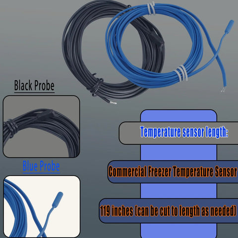 2-pack freezer temperature sensors with blue and black probes; 119-inch cut-to-length cables