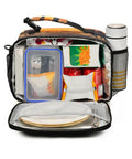 North American Desert Cowboy Insulated Lunch Bag open with food inside, BPA free nylon, 11x4.33x9.05 inch, for school camping and work.