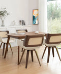 Set Of 2 Swivel Dining Chairs With Curved Arms, Ergonomic Cane Back, Bentwood Frame in modern dining setting, Walnut Beige