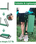 Sturdy Garden Kneeler And Seat With Thick Padded Pad And Tool Pouch, Heavy Duty Foldable Steel Stool, 330 Lb Capacity in folded position