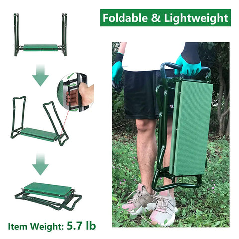 Sturdy Garden Kneeler And Seat With Thick Padded Pad And Tool Pouch, Heavy Duty Foldable Steel Stool, 330 Lb Capacity in folded position