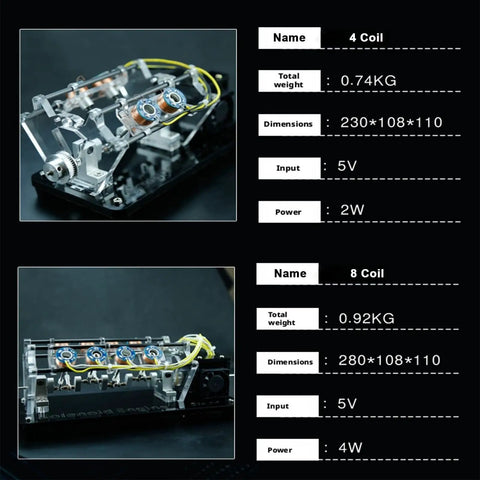 V Shaped Electromagnet Engine Model With 4 8 12 Coil Options And LED Design 5V Educational Science And Physics Lab Gear