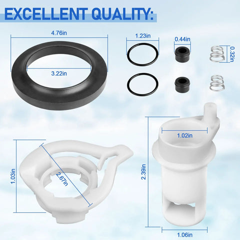 RV Water Valve Replacement Kit 42049 Style II For Aqua Magic Style II Toilets, ABS Plastic Construction, Prevents Leaks At Back Of Toilet, Easy Install, Durable Upgrade For Your RV Toilet; dimensions shown