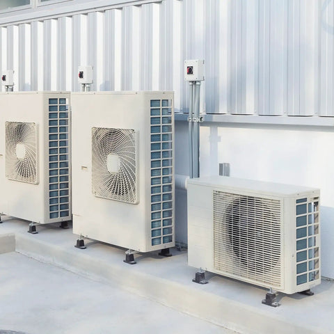 Heavy Duty Rubber Vibration Isolator Mounting Brackets With 12 Pack Anti Vibration Pads For Mini Split Hvac Condenser Units installed under three units.
