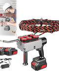 Heavy Duty Cordless Electric Wire Feeder With Charger And Dual Batteries Pro Wire Puller Tool No Sweat Conduit Crawler Easy Glide Through Tight Walls Workhorse Rig With Extra Long Lead Wire Today, showing wire feeder, batteries, and cables.