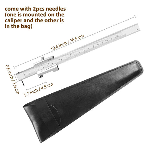 Heavy Duty 8 Inch Stainless Steel Scriber Caliper With Raw Hardened Carbide Scribe Needles for layout marking and tool storage.