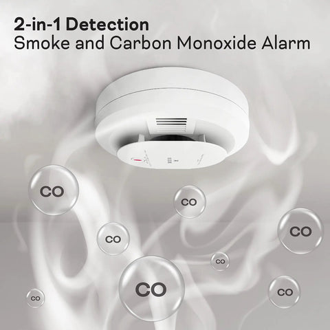2 In 1 Smoke And Carbon Monoxide Detector With AA Battery Powered And LED Warning Light Indicators 1 Pack 24 7 Self Testing For Continuous Protection And Easy Setup For Quick Fire And CO Alerts At Home on ceiling