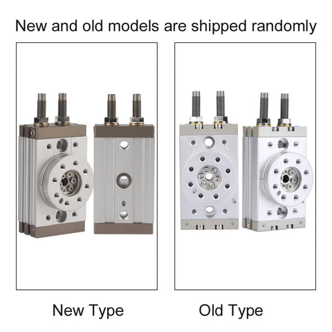 180-Degree rotary pneumatic air cylinder set, aluminum alloy, 18mm bore; four units (new/old) with front and side views.