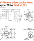 50 To 1 Planetary Gearbox For Nema 23 Stepper Motors With Low Backlash 20 Arcmin 8mm Input Shaft schematic dimensions