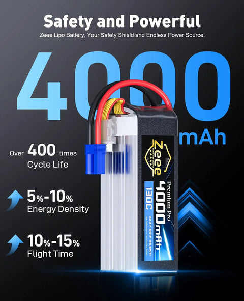 Beefy 6S LiPo Battery 4000mAh 22.2V 130C with EC5 connector and soft case for RC drones and racing models
