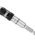 Pivoting Impact Driver Bit Tip Holder With Ring, One Quarter Inch Shank Fits Any Chuck Or Impact Driver, Delivers Up To Two Thousand Inch Pounds Of Torque For Tightening Loosening And Drilling, Durable Steel Construction.