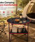 Lightweight Folding Camping Table With 4 Cup Holders Waterproof Canvas Outdoor Table with camping gear near a tent
