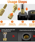 Usage steps for All In One Heat Set Threaded Inserts Kit With 300Pcs M2 M3 M4 M5 M6 M8 Inserts 100W Digital Soldering Iron Stand And Tweezers