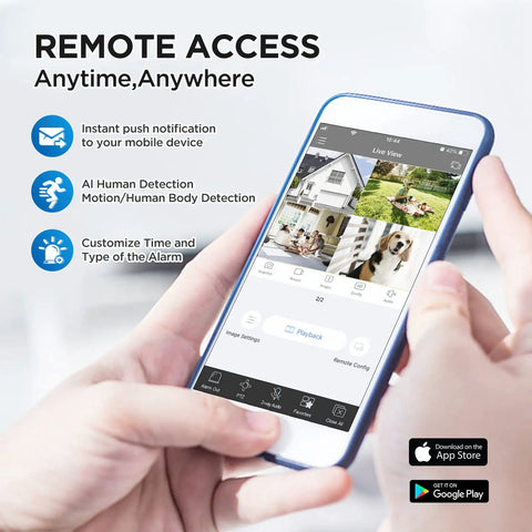 Remote access feature of 4K 8 Channel PoE NVR For CCTV Setup With Real Time 8 Channel Recording shown on a smartphone.
