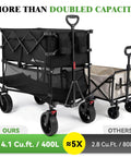 Double Decker Beach Wagon With Big Wheels For Sand Heavy Duty Collapsible Cart Tailgate Access 500 Lbs Capacity Foldable Utility Cart in black