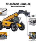 Heavy Duty Four Wheel Drive Telescopic Handler Forklift With Smart Cooling And Butter Smooth Transmission For Tough Industrial Jobs Auto Leveling Electro Hydraulic Telehandler Machine with detailed parts labeled, showing telescopic boom, forks, and cockpit.