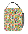 Desert Cactus Floral Insulated Lunch Tote for Office, Picnic and Camping, Portable Reusable Lunchbox with bright floral print