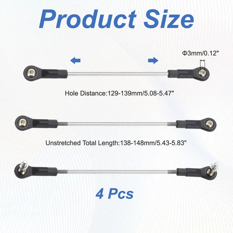 Adjustable RC Car Turnbuckles Camber Link Set 129-139mm Turnbuckle Rod Steering Servo Linkage With M3 Ball Head Rod Ends For Durable Aluminum RC Replacement Parts Built Tough And Crash Resistant, 4 pcs size detail