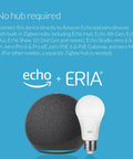 A19 Dimmable Smart Bulb With 800 Lumens CRI 90 Plus 16 Million Colors And 2000K To 6000K White 2 Pack Works With Hue SmartThings Home Assistant Amazon Echo And Google Assistant next to an Echo device.
