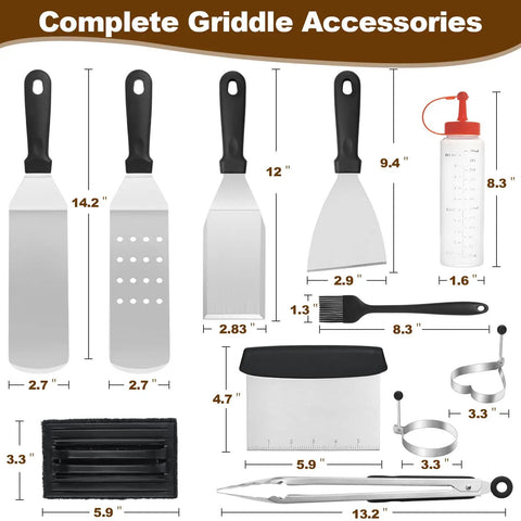 14 Piece Griddle Accessories Kit For Flat Top Grills A Complete Outdoor BBQ Set With Long Spatulas Slotted Spatula Scraper