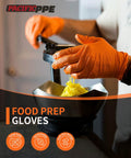 Extra Thick 8 Mil Orange Nitrile Work Gloves Heavy Duty Disposable Knit Cuff For Mechanics And Tradesmen Bulk 100 Pack used for food prep with shredded ingredients.