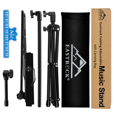 Portable Foldable Music Stand For Piano And Violin, Lightweight Metal Sheet Music Holder With Carrying Bag and Clips, Components Display