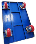 Blue platform with four red Heavy Duty Caster Wheels Top Plate Swivel With Brake Mute Polyurethane Castors for mobility