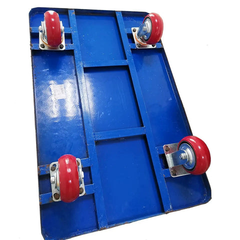 Blue platform with four red Heavy Duty Caster Wheels Top Plate Swivel With Brake Mute Polyurethane Castors for mobility