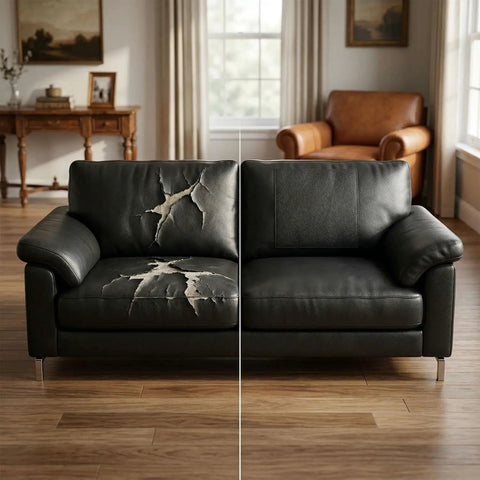 No Sweat Self Adhesive Vinyl Patch For Couches And Furniture, Huge Peel And Stick Leather Repair Kit on patched leather couch.