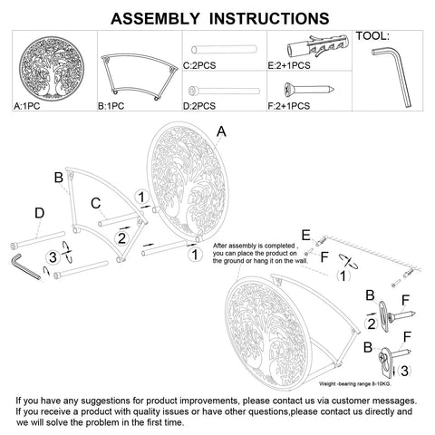 Assembly instructions for the Heavy Duty Outdoor Garden Hose Reel and Wall Mount Holder With Tree of Life Metal Design