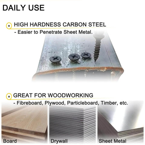 Beefy Heavy Duty Flat Head Phillips Wood Screws 80 Pc Set, High Hardness Carbon Steel 1022A, used on sheet metal, board, drywall