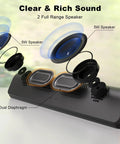 Exploded view of R50 Bluetooth PC Sound Bar For Desktop Monitor, showing dual diaphragm and 5W speakers, USB powered.