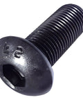 Close-up of black oxide alloy steel 0-80 X 1 Inch Button Head Socket Cap Screw from a 500 fasteners kit for automotive machinery