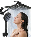 High Pressure Rainfall Shower Head And Handheld Shower Combo With 11 Inch Extension Arm 9 Settings Anti Leak Head in use