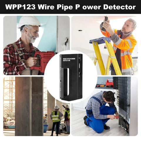 Metal Detector - Wire Finder Wall Scanner, Stud Sensor Hardware Tool displayed in construction and home repair settings.