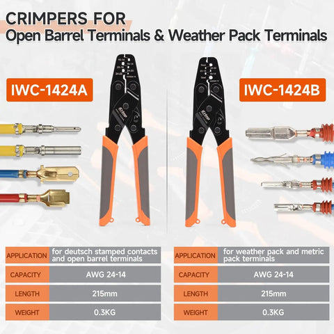 Pro Grade All In One Closed Barrel Crimp Tool Kit For Weather Pack And Deutsch DT Connectors with detailed specifications