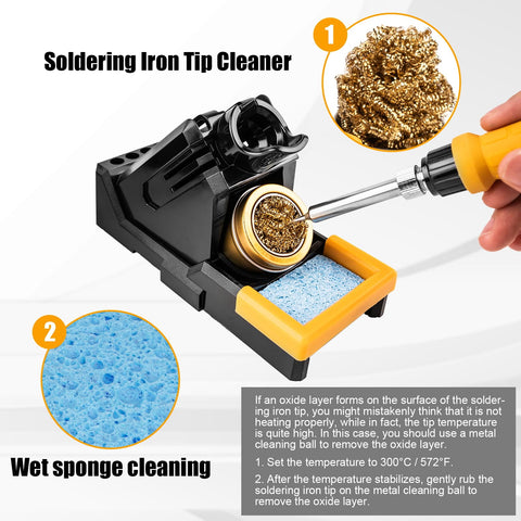 Soldering iron tip cleaner with brass coil and sponge from Upgraded Soldering Station Kit With Rapid Heating, ESD Safe Design.