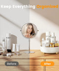 Keep Your Counter Totally On Point With This Compact White 360 Rotating Lazy Susan Makeup Trunk Smart Bathroom Storage Rack For Perfumes And Favorites That Always Stays Within Reach, featuring an organized setup.