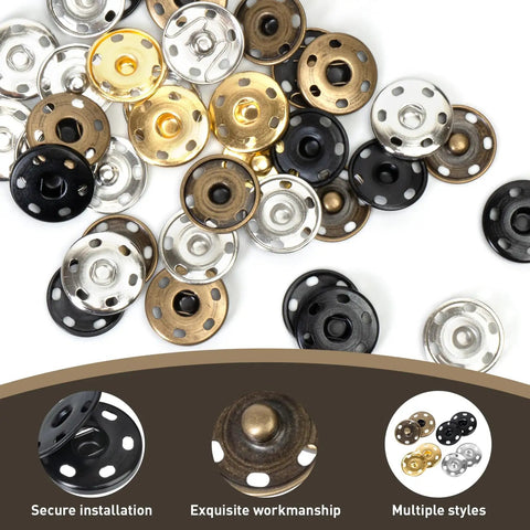 32 Sets 1 Inch Brass Sew On Snap Buttons Heavy Duty Metal Snap Fasteners For Fabric Coats Jackets Bags Purses Diy Leather Crafts Mixed Color Gold Silver Black Bronze Eight Sets Each