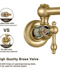 Gold Pot Filler Faucet Wall Mount Copper Folding Faucet With Two Handles And Double Joint Swing Arms showing brass valve