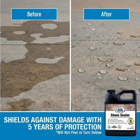 All Stone Surfaces Sealer With Penetrating Water Repellent Silane Siloxane Formula Before and After application on stone surface