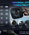 Portable Level 2 EV Charger J1772 Charging Station connector details and compatibility information with various car brands.