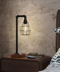 Industrial Style Touch Control Table Lamp With LED Bulb Included, 3 Way Dimmer, Metal Cage Shade, on bedside table in bedroom