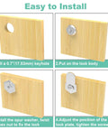 Assembly guide for Six Pack Cabinet Locks With Keys, steps from drilling keyhole to adjusting cam lock in wooden panel.