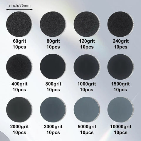 134Pack 3 Inch Wet Dry Sanding Discs Kit For Drill With Sixty To Ten Thousand Grit And One Eighth, One Quarter, Five Eighths Inch Adapters