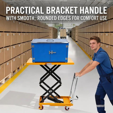 Badass Hydraulic Lift Table Cart With Slick Smooth Operation And Seriously Hefty 770 Pound Capacity For Garage Projects, operated in a warehouse.