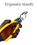 Premium Six Inch Cable Cutters Built From Hella Durable High Carbon Steel With Razor Sharp Cutting Heads And Non Slip Soft Grip Handles in hand.