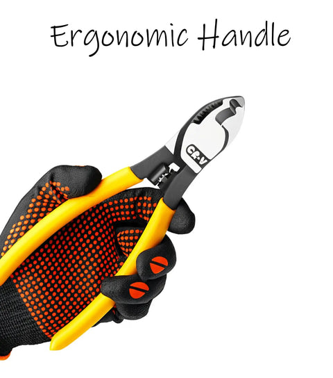 Premium Six Inch Cable Cutters Built From Hella Durable High Carbon Steel With Razor Sharp Cutting Heads And Non Slip Soft Grip Handles in hand.